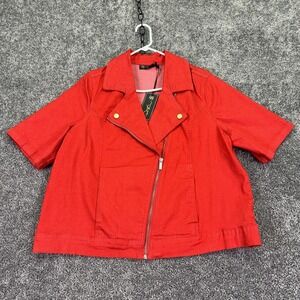 DQ2 Jacket Womens 1X Red Moto Biker Zip Short Sleeve Lightweight Casual City